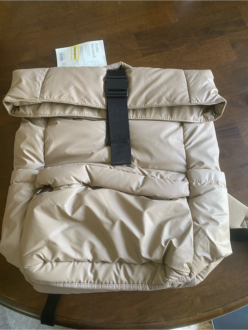 Puffer Roll-Top Backpack in Light Beige